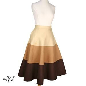 Vintage 50s Beacon Hill Co Felt Full Skirt Brown Cream Metal Zip W 26 - Hey Viv
